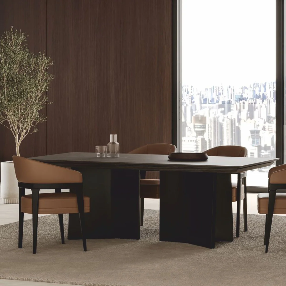 Luxus Esszimmer Stuhl 6er Set mit Armlehnen Braun / Schwarz - Hotel & Esszimmer Möbel