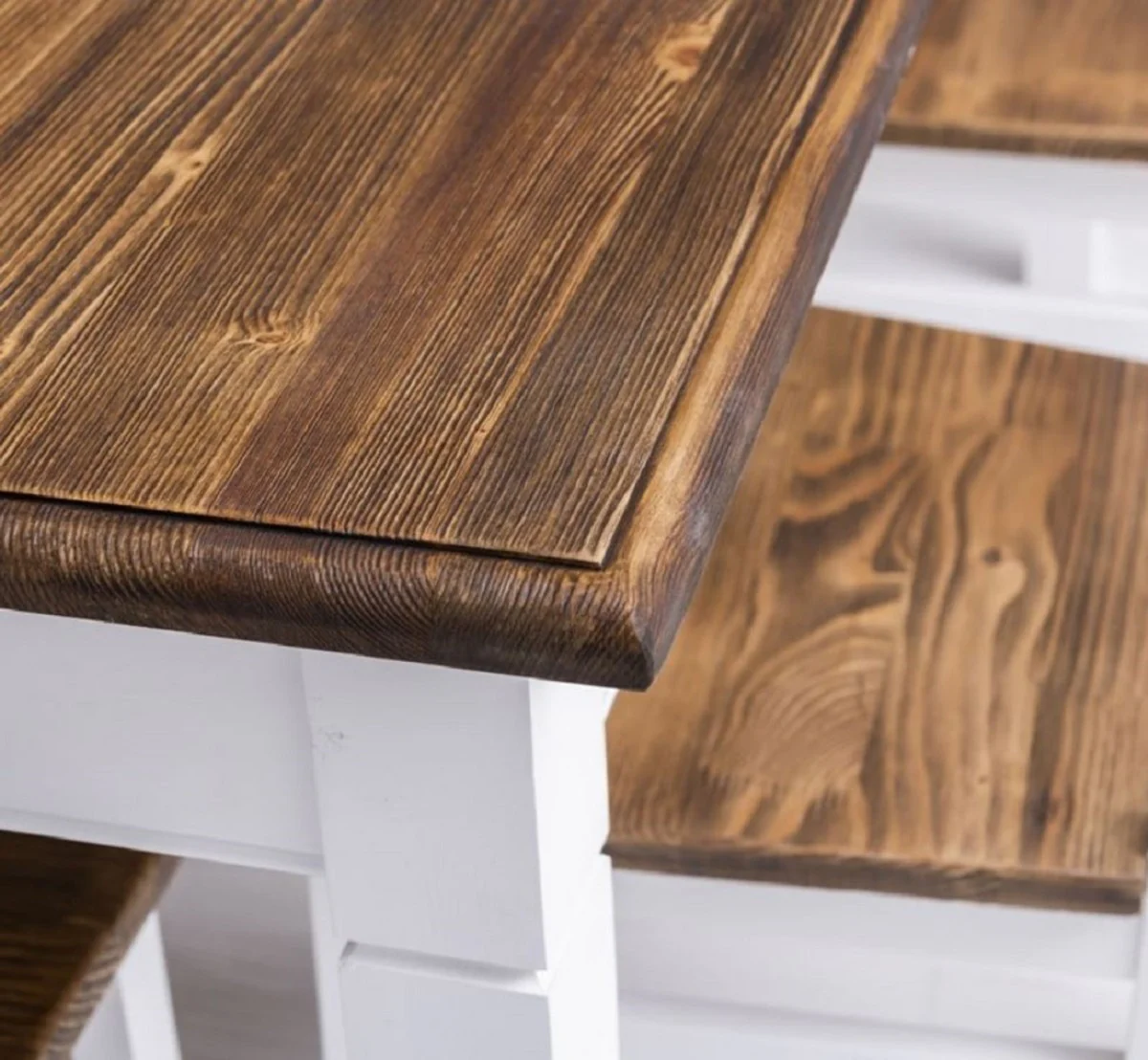 Landhausstil Esszimmer Möbel Set Weiß / Braun - 1 Landhausstil Esstisch & 6 Landhausstil Esszimmerstühle - Massivholz Esszimmer Möbel - Landhausstil Esszimmer Möbel