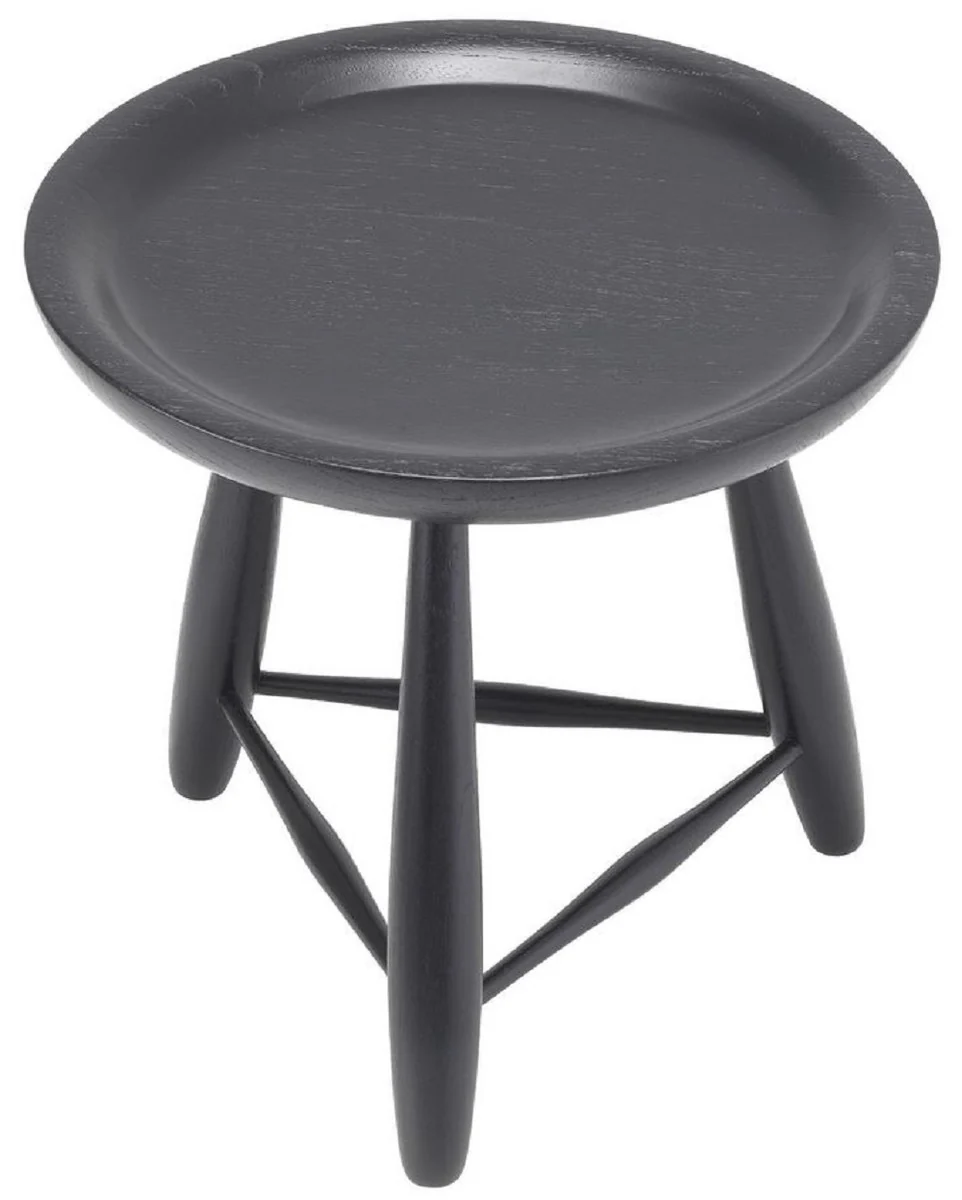 Luxus Massivholz Beistelltisch Schwarz Ø 38 x H. 37,5 cm - Runder Mindiholz Tisch - Luxus Wohnzimmer Möbel