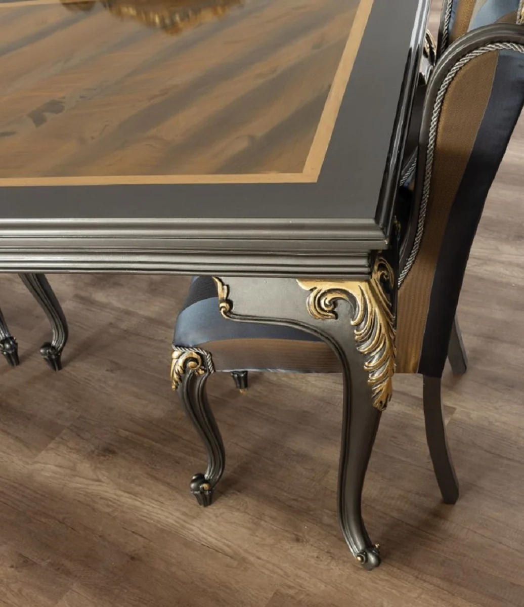 Luxus Barock Esstisch Grau / Gold - Edler Massivholz Esszimmertisch - Barock Esszimmer Möbel - Edel & Prunkvoll