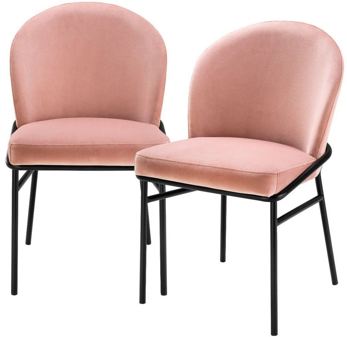 Luxus Esszimmerstühle Rosa / Schwarz 49 x 56 x H. 82 cm - Küchenstühle mit edlem Samtstoff - Esszimmer Set