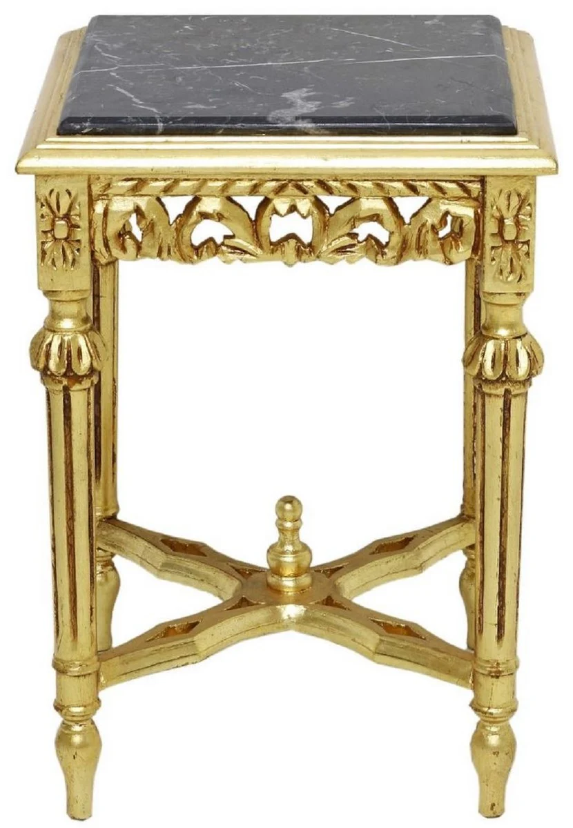 Barock Beistelltisch Gold / Schwarz - Prunkvoller Massivholz Tisch mit Marmorplatte - Barock Wohnzimmer Möbel