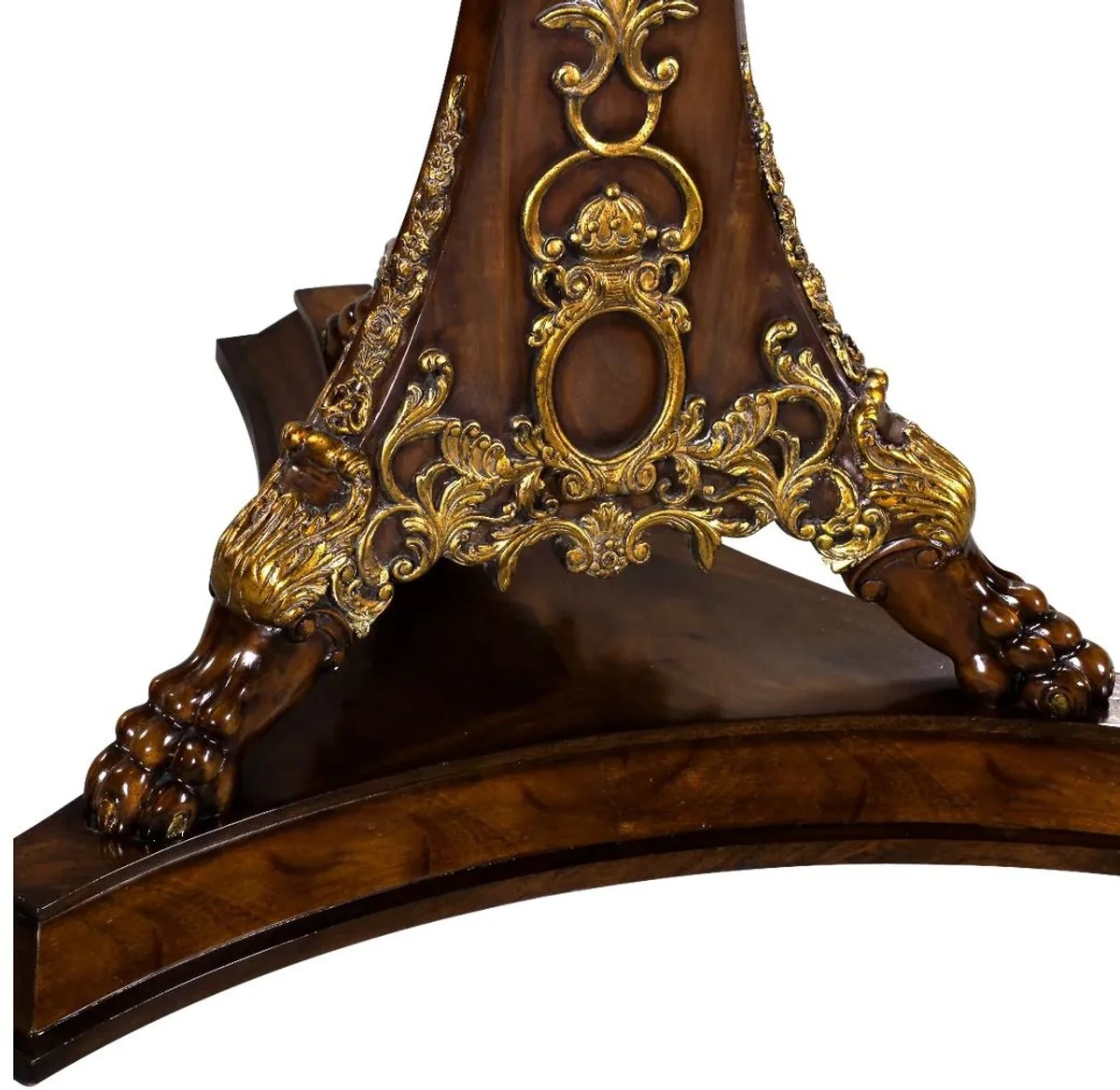 Luxus Barock Esstisch Dunkelbraun Intarsien / Gold Ø 150 cm - Runder Barockstil Massivholz Küchentisch - Luxus Esszimmer Möbel im Barockstil - Barock Esszimmer Möbel
