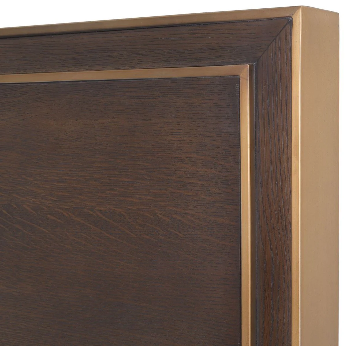 Luxus Doppelbett Braun / Messingfarben 186 x 224,5 x H. 155,5 cm - Modernes Massivholz Bett mit Kopfteil - Schlafzimmer Möbel