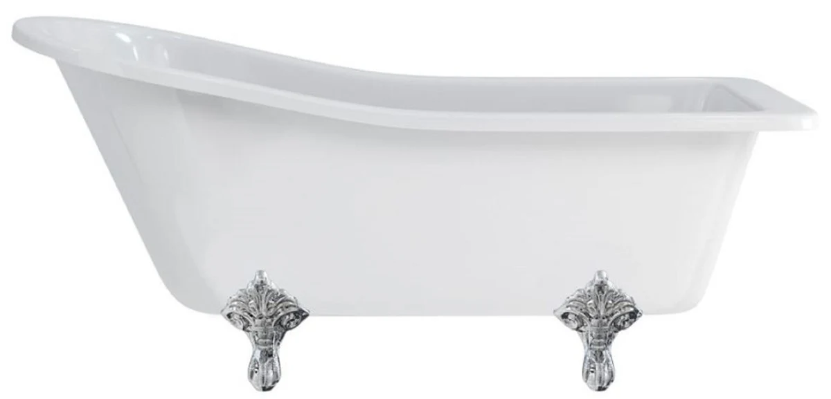 Luxus Jugendstil Badewanne Weiß / Silber 169 x 73 x H. 77 cm - Freistehende Retro Acryl Badewanne - Retro Badezimmer Möbel