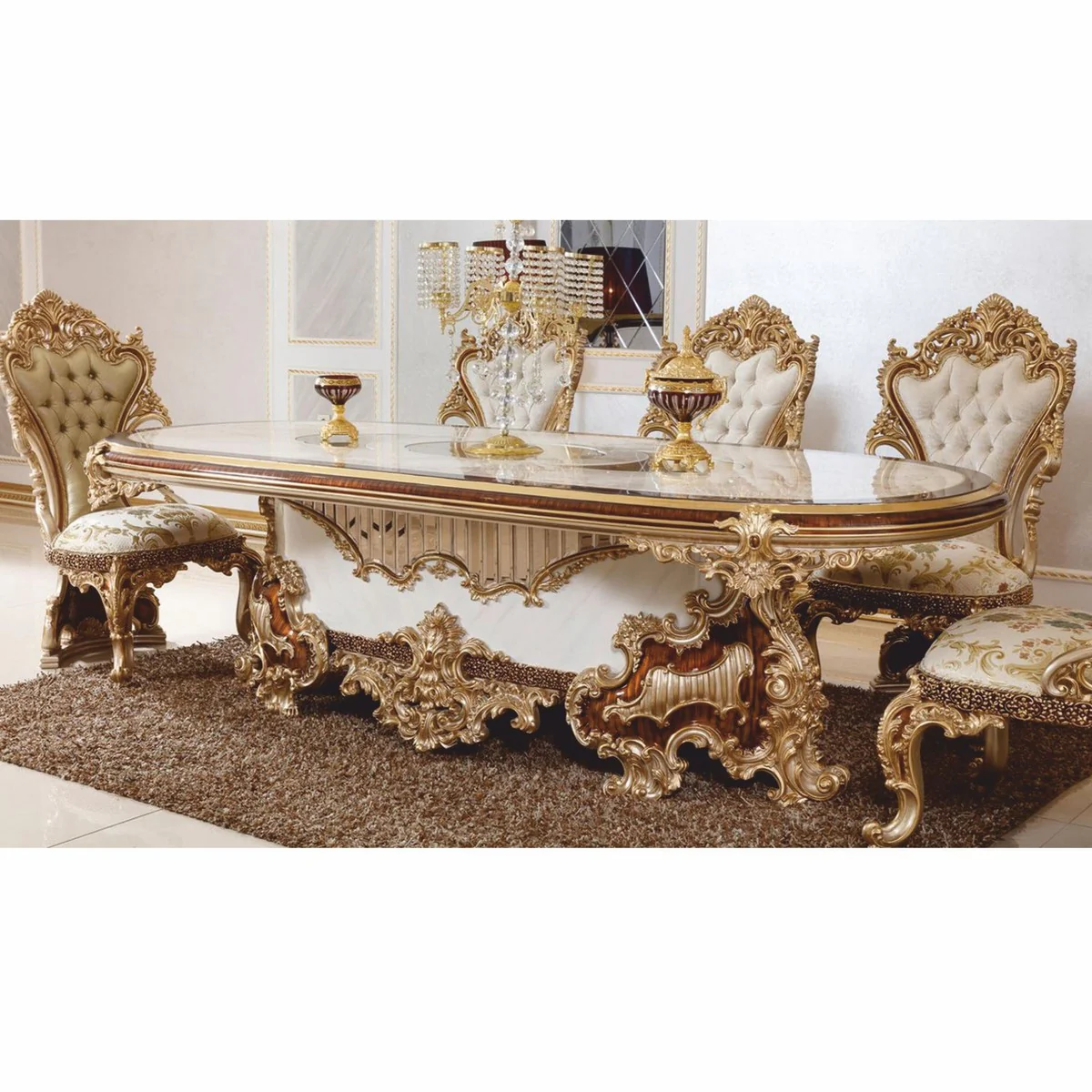 Luxus Barock Esszimmer Stuhl 6er Set - Prunkvolle Barockstil Esszimmer Möbel