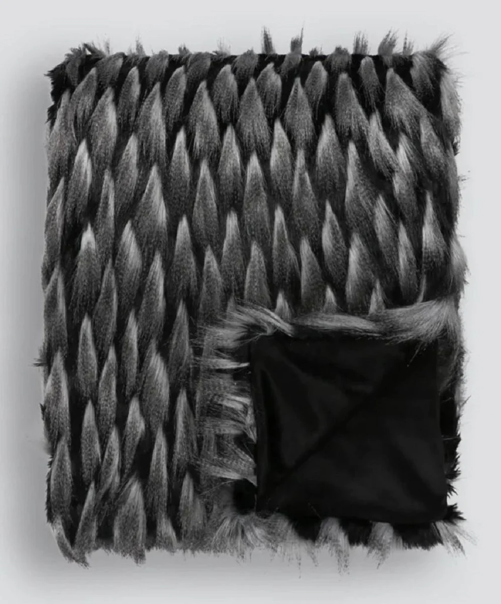 Luxus Tagesdecke Schwarz / Grau 150 x 240 cm - Kunstpelz Wohndecke