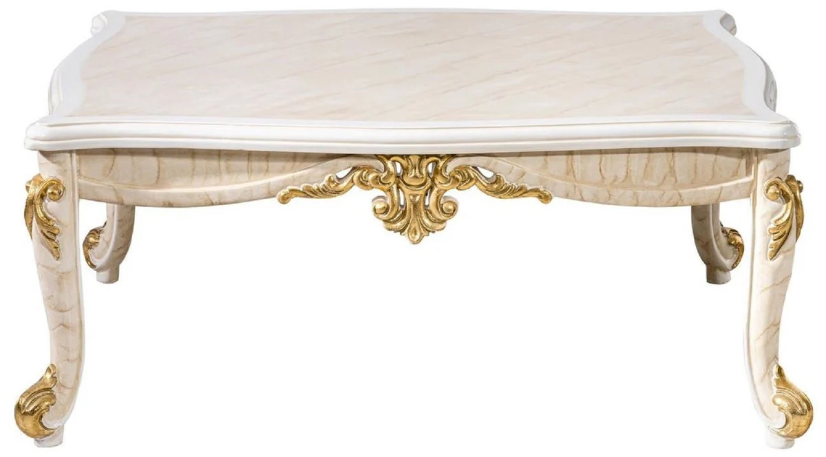 Luxus Barock Couchtisch Beige / Weiß / Gold - Prunkvoller Wohnzimmertisch im Barockstil - Barockstil Wohnzimmer Möbel - Barock Möbel - Barock Einrichtung - Luxus Möbel im Barockstil