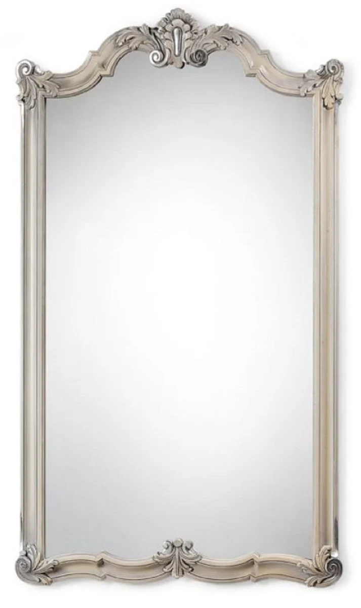 Luxus Barock Spiegel Antik Beige / Silber - Prunkvoller Barockstil Massivholz Wandspiegel - Luxus Möbel im Barockstil - Barock Interior - Luxus Qualität - Made in Italy