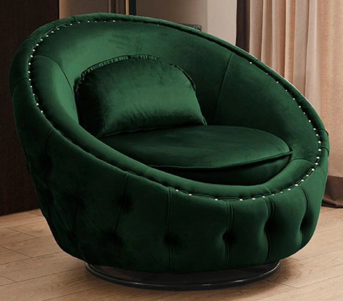 Luxus Chesterfield Drehsessel Grün Ø 90 cm - Moderner Chesterfield Wohnzimmer Sessel - Luxus Chesterfield Wohnzimmer Möbel
