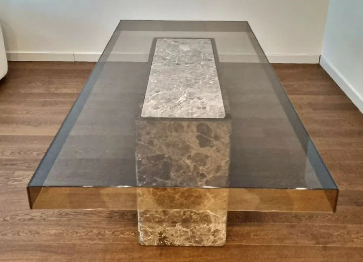 Luxus Esstisch Grau 200 x 100 x H. 75 cm - Marmor Küchentisch mit Glas Tischplatte - Esszimmer Möbel - Marmor Möbel - Luxus Möbel