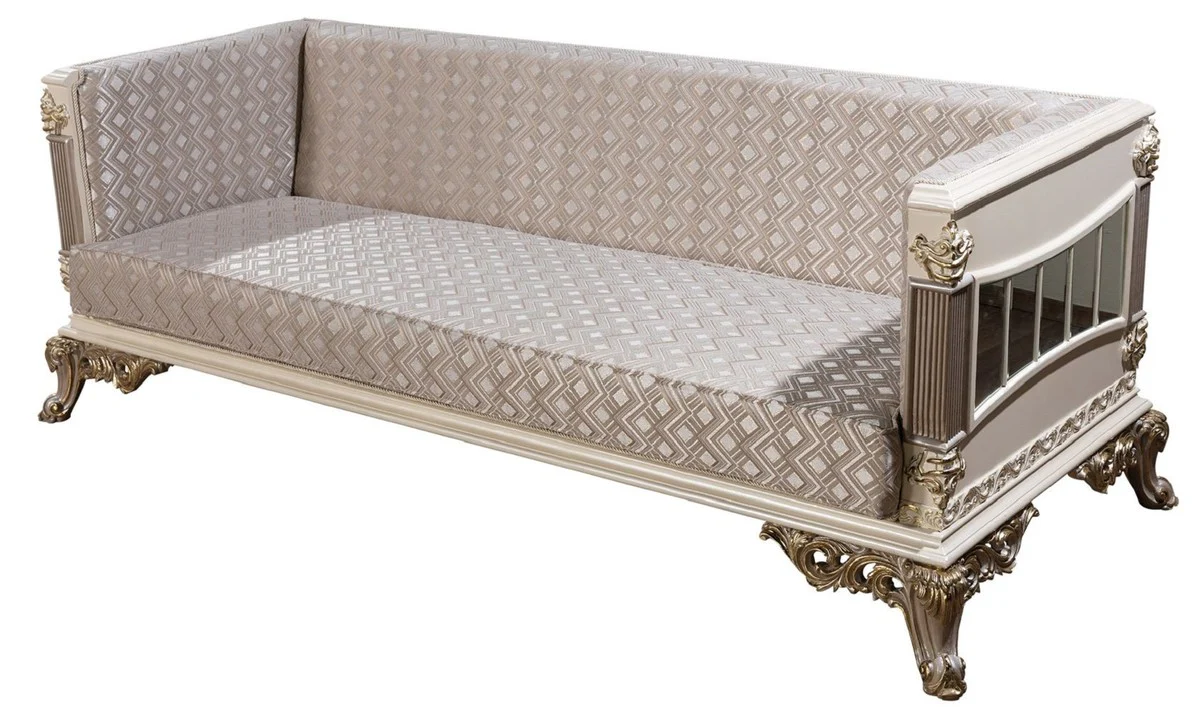 Luxus Barock Sofa Silber / Weiß / Grau / Gold - Verspiegeltes Barockstil Wohnzimmer Sofa - Luxus Wohnzimmer Möbel im Barockstil - Barock Möbel - Barock Einrichtung