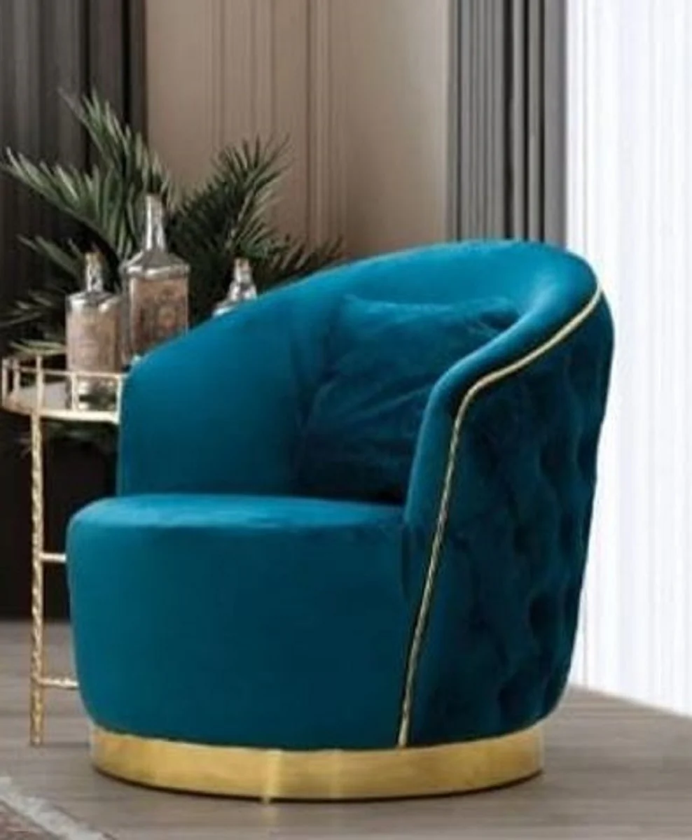 Luxus Chesterfield Sessel Türkis / Gold 90 x 95 x H. 75 cm - Moderner Wohnzimmer Sessel - Chesterfield Wohnzimmer Möbel