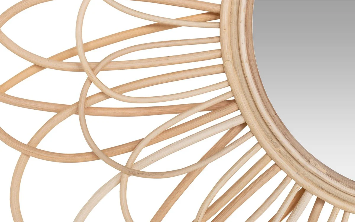 Designer Rattan Spiegel Naturfarben Ø 85 cm - Wandspiegel im Blumen Design