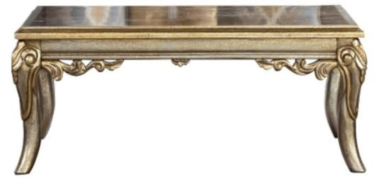 Luxus Barock Couchtisch Silber / Gold - Handgefertigter Massivholz Wohnzimmertisch im Barockstil - Barock Wohnzimmer Möbel - Edel & Prunkvoll