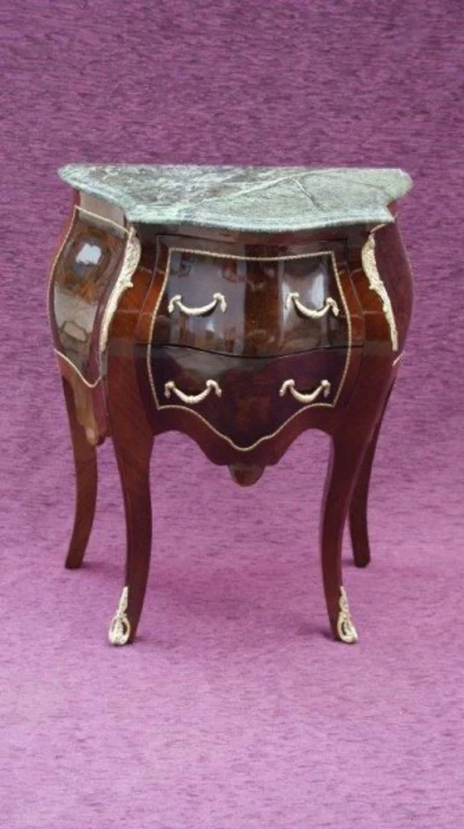 Barock Kommode mit Marmorplatte Braun H 73 cm, B 59 cm - Modell Mahagoni - Nachttisch Kommode