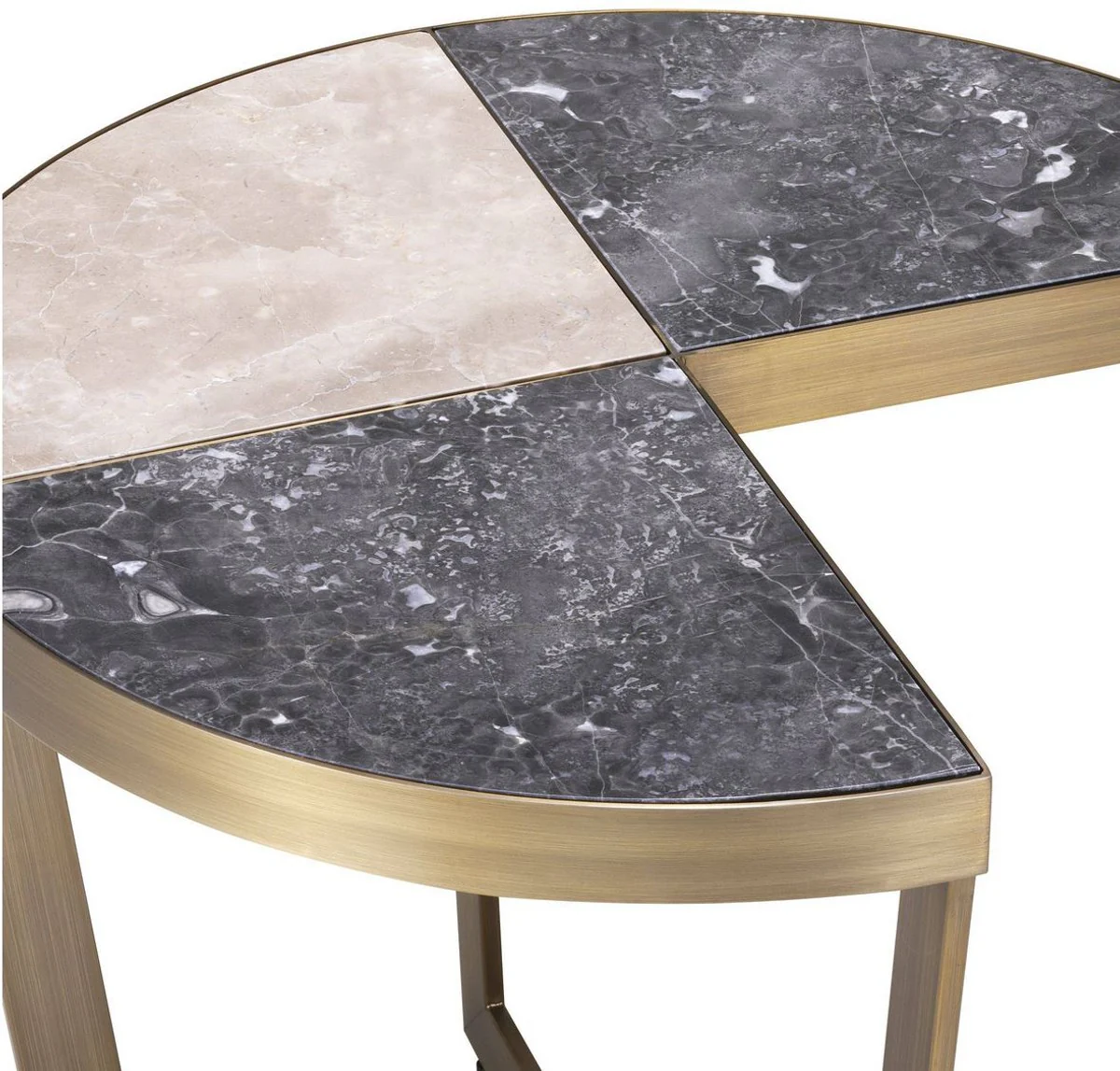 Luxus Edelstahl Beistelltisch mit Marmor Tischplatte Grau / Beige / Messingfarben Ø 60 x H. 50,5 cm - Luxus Möbel