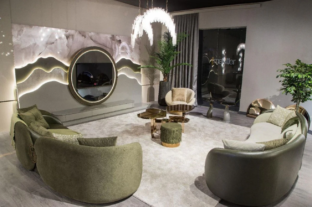 Luxus Sofa Grün / Dunkelgrün 260 x 85 x H. 75 cm - Gebogenes Wohnzimmer Sofa - Hotel Sofa - Wohnzimmer Möbel - Hotel Möbel - Luxus Möbel - Luxus Einrichtung - Wohnzimmer Einrichtung