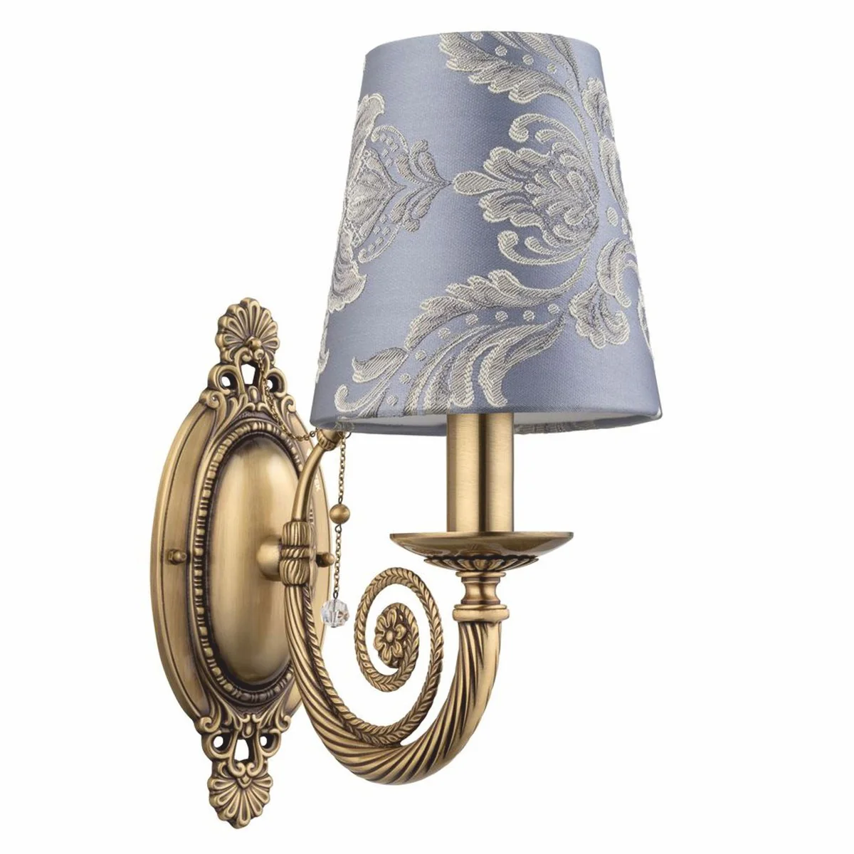 Luxus Barock Wandleuchte Messing mit Patina / Lila / Grau H. 36,5 cm