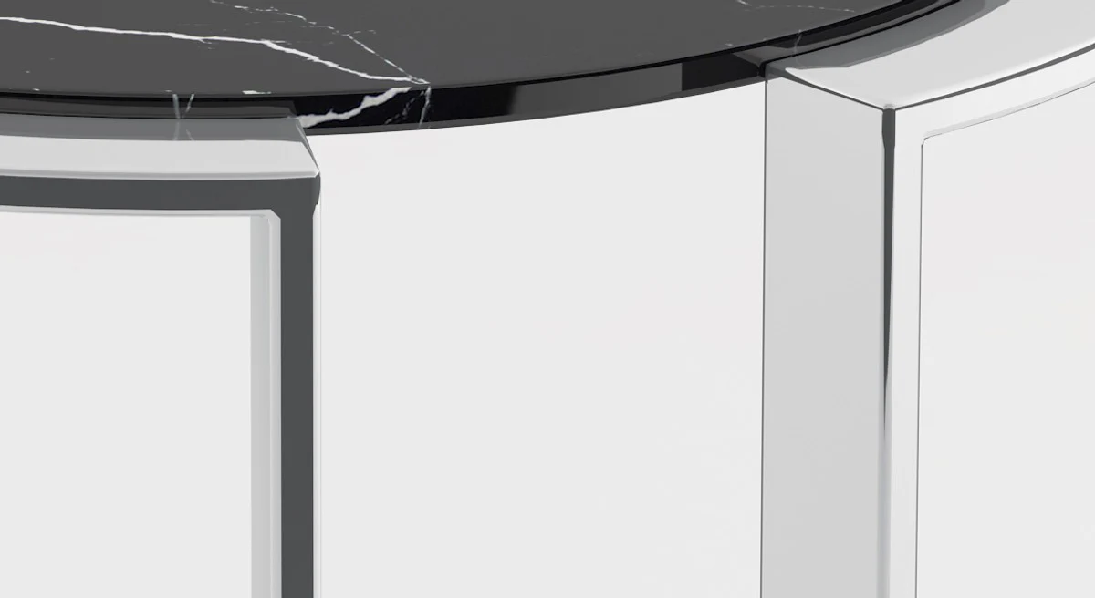 Luxus Wohnzimmer Set Silber / Schwarz - 1 Couchtisch mit Marmorplatte & 1 Beistelltisch mit Marmorplatte - Wohnzimmermöbel - Luxus Qualität