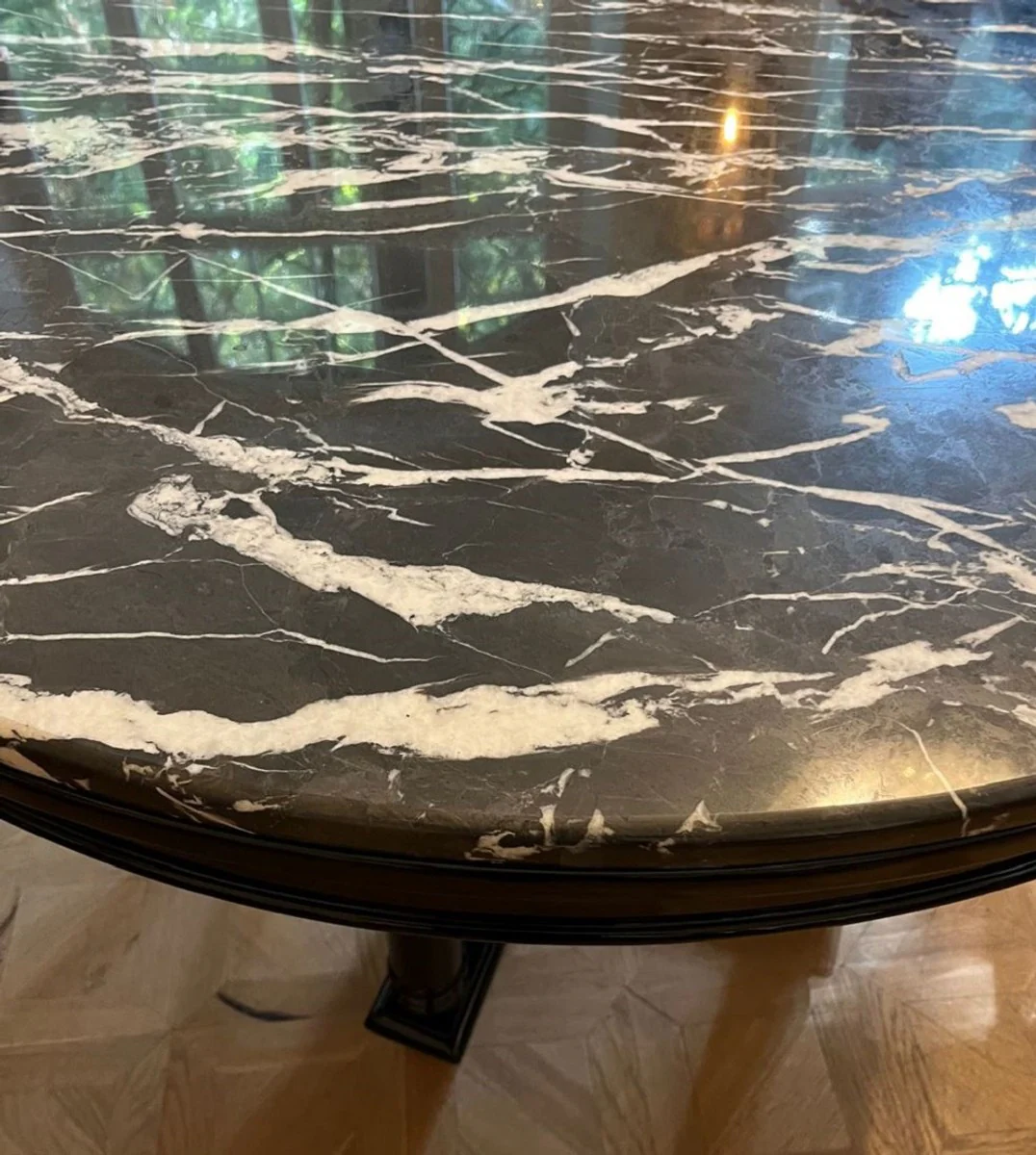 Luxus Esstisch Schwarz Ø 120 x H. 80 cm - Runder Massivholz Küchentisch mit Marmorplatte - Esszimmer Möbel - Luxus Möbel