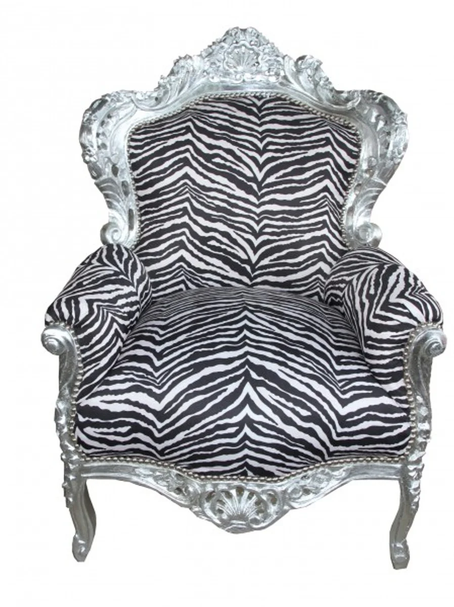 Barock Sessel King Zebra / Silber - Antik Stil Möbel