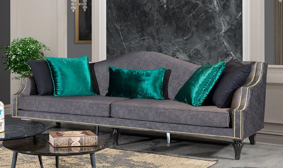 Luxus Barock Sofa Grau / Schwarz / Gold - Prunkvolles Wohnzimmer Sofa im Barockstil - Barock Wohnzimmer Möbel