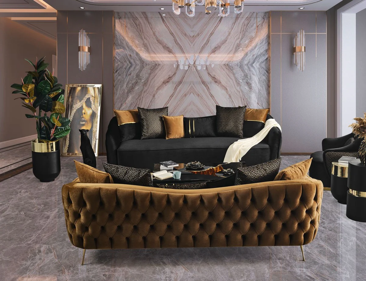 Luxus Sofa Braun / Gold 260 x 100 x H. 80 cm - Wohnzimmer Sofa - Wohnzimmer Möbel - Luxus Möbel - Wohnzimmer Einrichtung - Luxus Einrichtung - Luxus Qualität