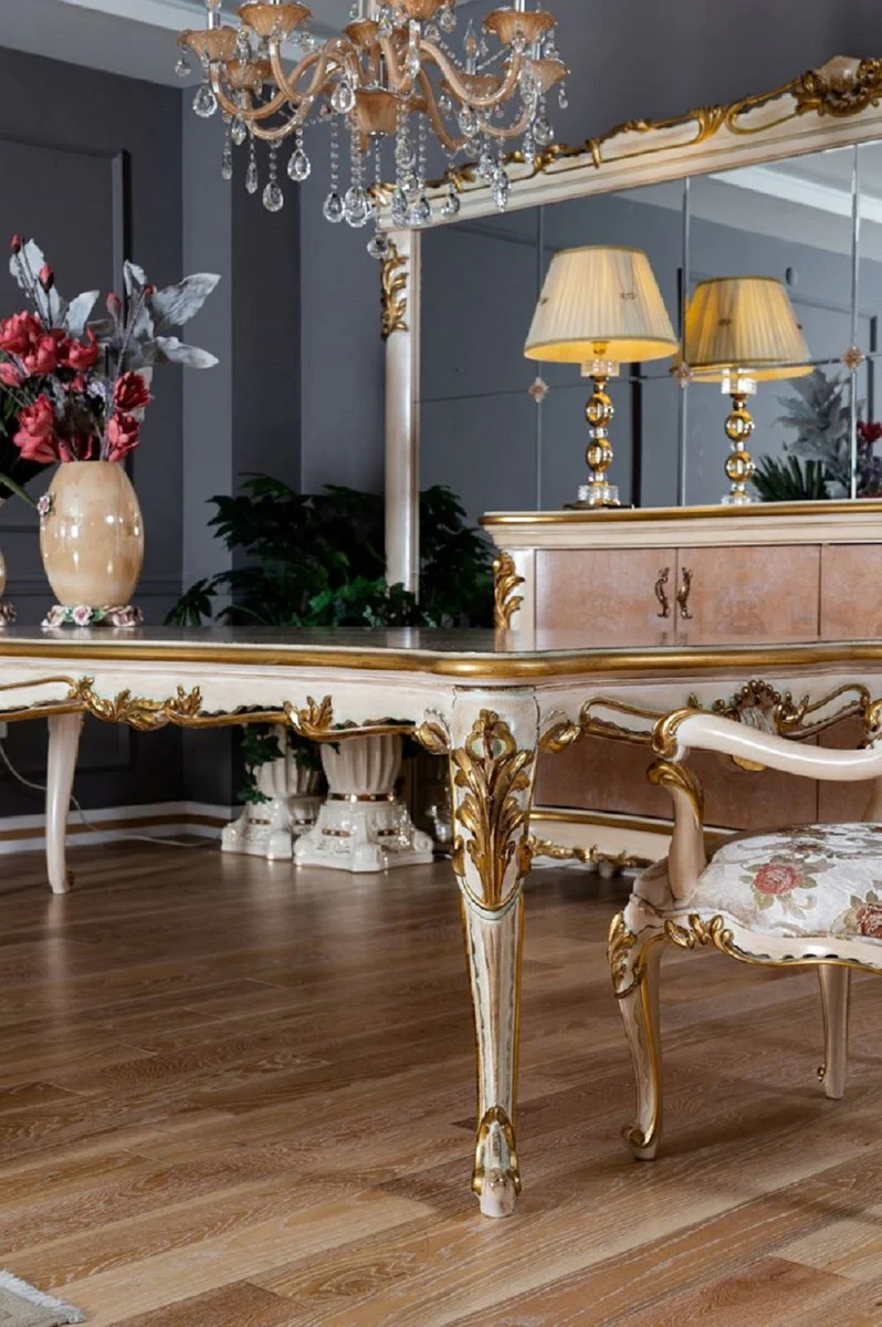 Pompöös by Luxus Barock Esszimmer Set Provence Beige / Weiß / Gold - Pompööse Barockstil Esszimmermöbel designed by Harald Glööckler