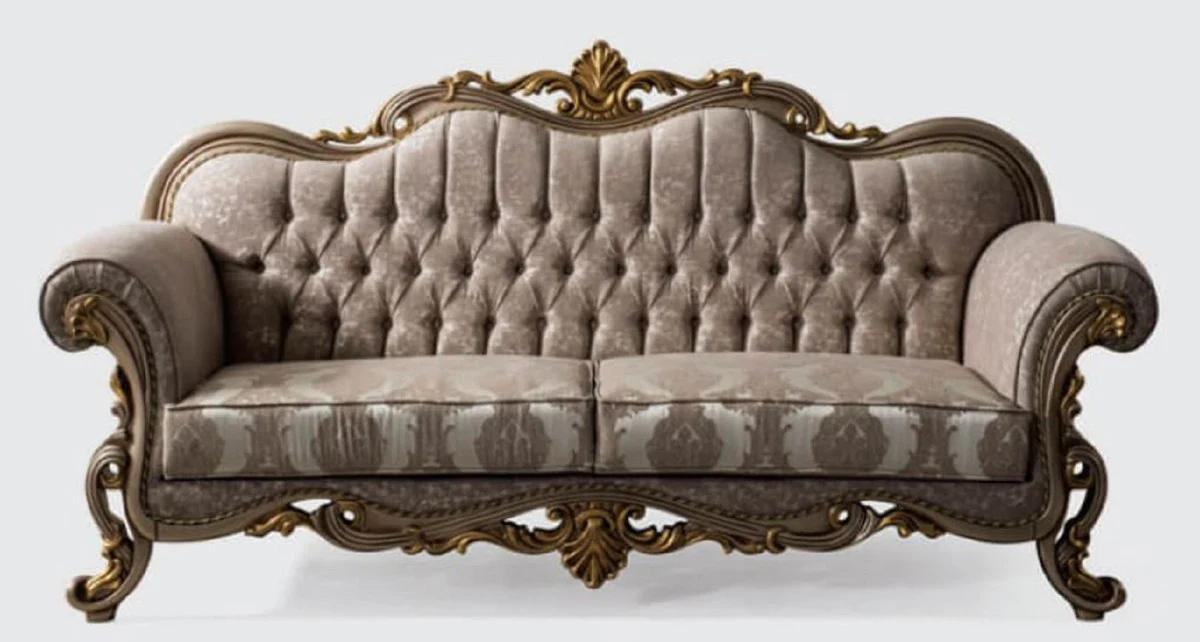 Luxus Barock Sofa Grau / Silbergrau / Gold 235 x 85 x H. 120 cm - Prunkvolles Wohnzimmer Sofa mit elegantem Muster - Möbel im Barockstil