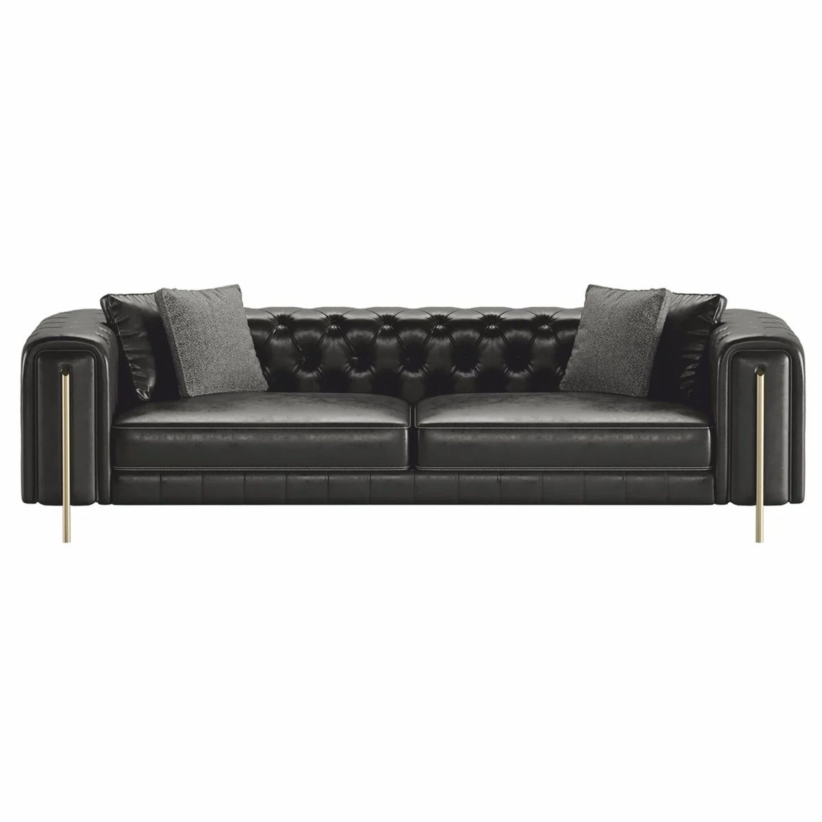 Luxus Chesterfield Kunstleder Sofa Schwarz / Messing 262 cm - Luxus Möbel