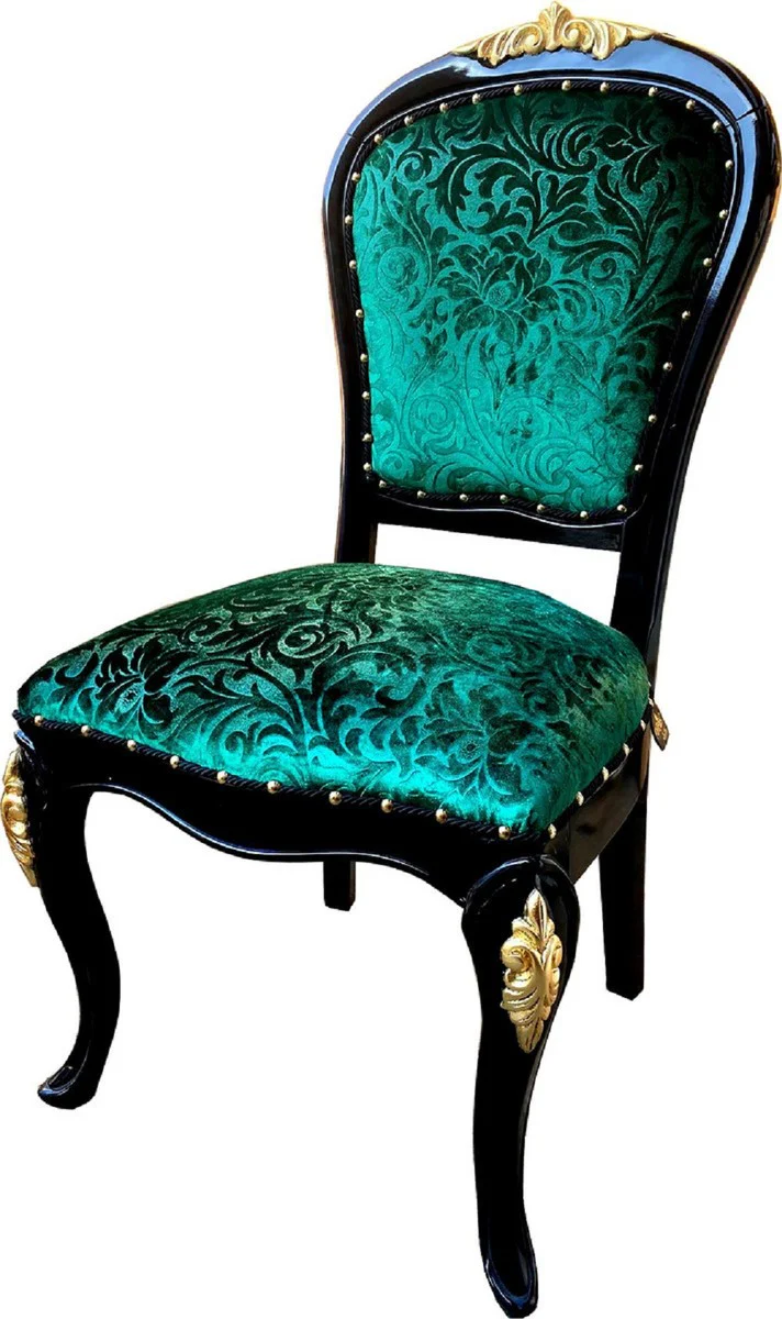 Pompöös by Barock Luxus Esszimmer Set Grün / Schwarz / Gold - Pompööser Barock Esstisch mit Glasplatte und 8 Stühlen designed by Harald Glööckler - Esszimmer Möbel im Barockstil