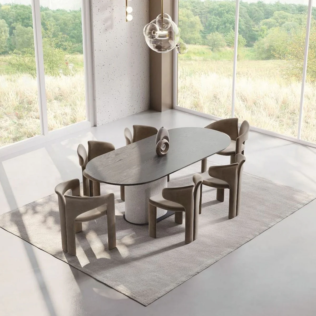 Luxus Esstisch Schwarz / Grau 240 cm - Luxus Esszimmer Möbel