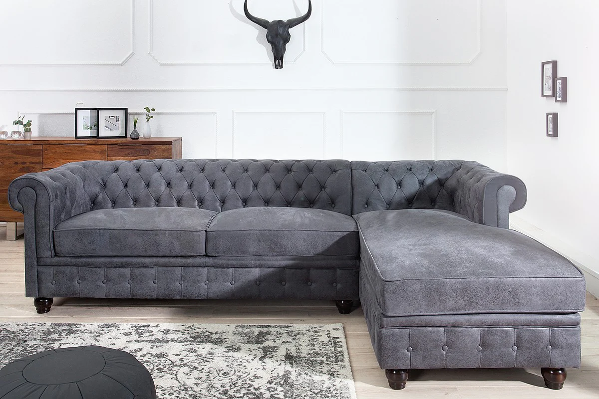 Chesterfield Ecksofa in Antikgrau - Wohnzimmer Möbel - Couch