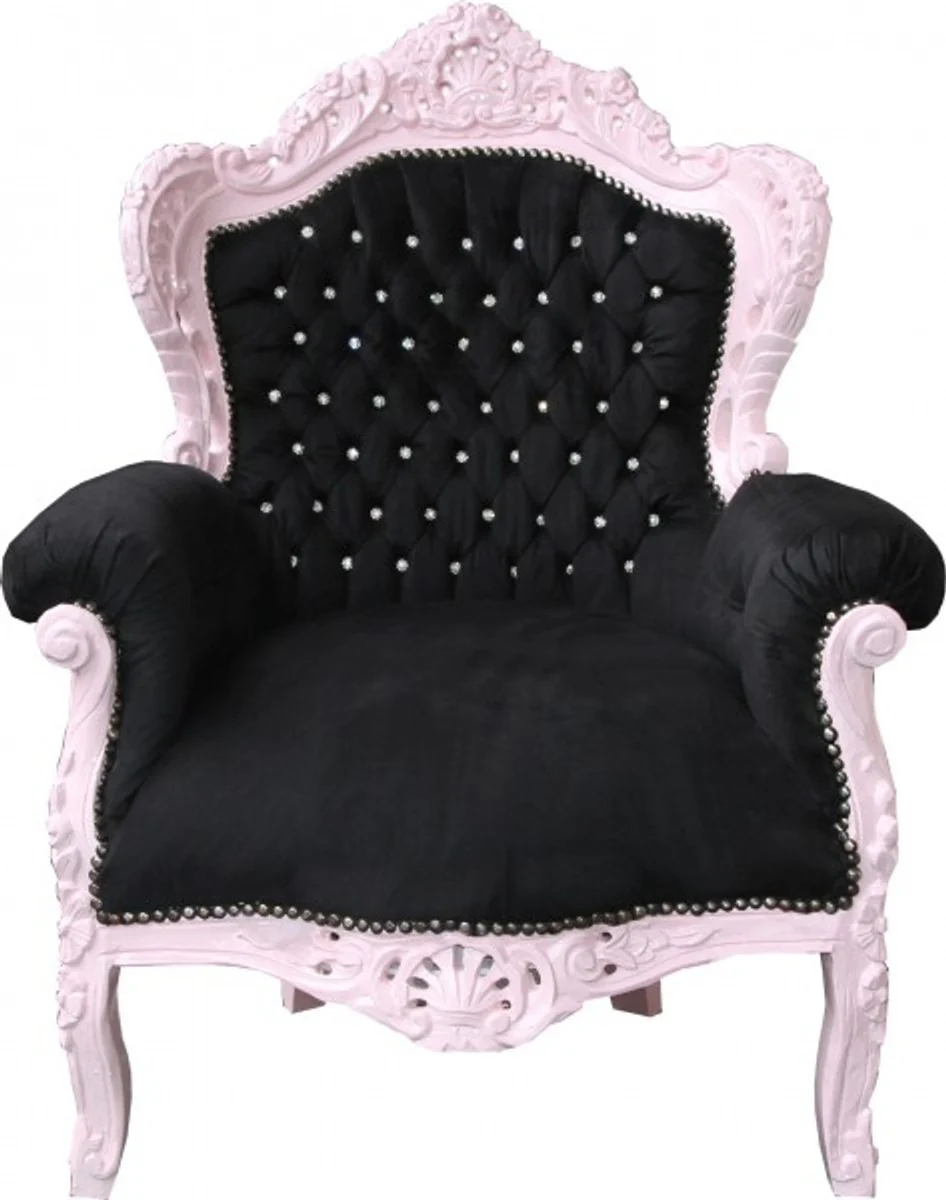 Barock Sessel King Schwarz/Rosa mit Bling Bling Glitzersteinen