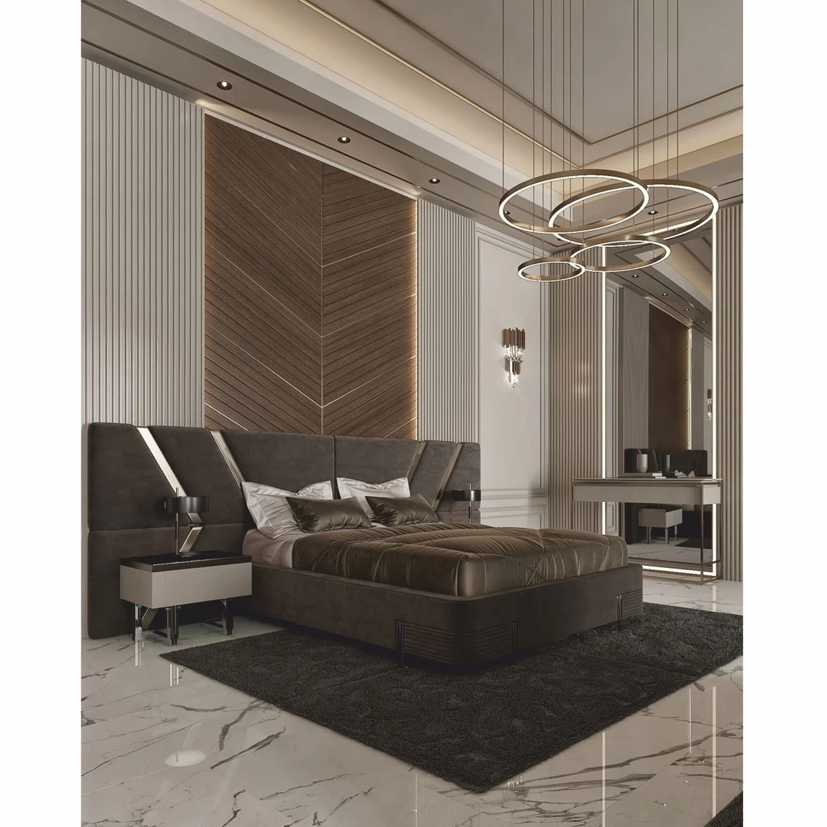 Luxus Doppelbett Schwarz / Silber - Hotel & Schlafzimmer Möbel