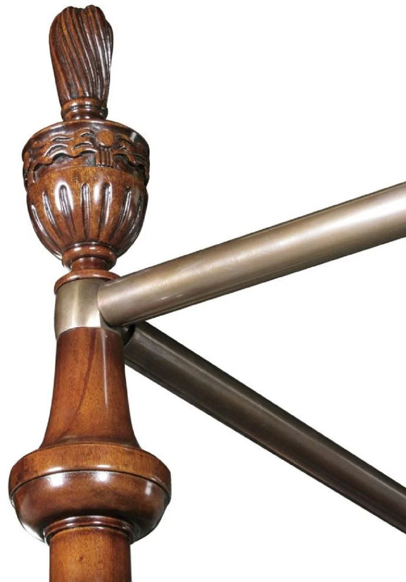 Luxus Barock Doppelbett Dunkelbraun - Handgefertigtes Massivholz Bett - Schlafzimmer Möbel im Barockstil - Edel & Prunkvoll