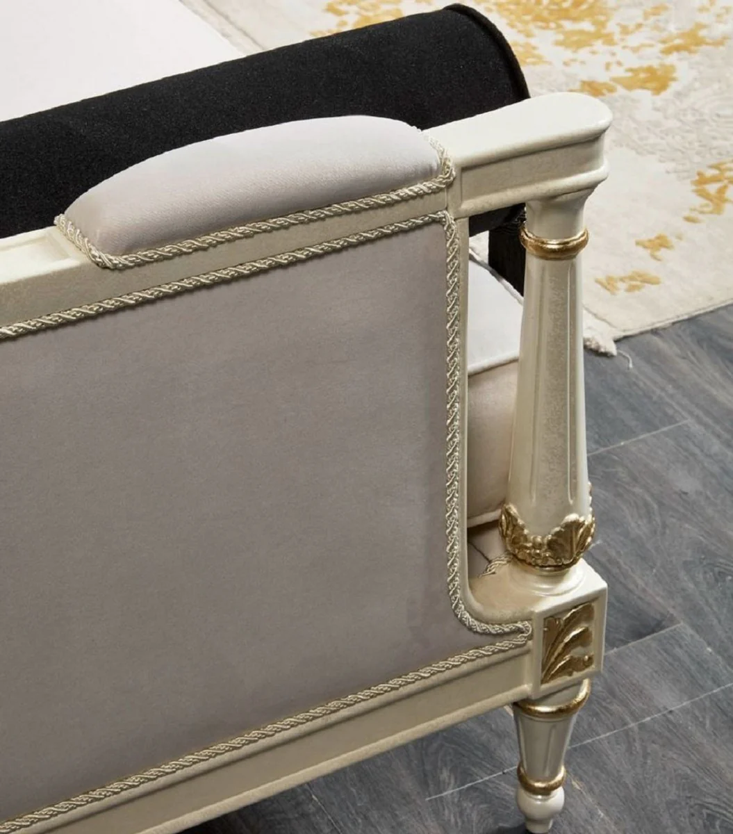 Luxus Barock Sofa Weiß / Grau / Schwarz / Gold 260 cm - Barock Wohnzimmer Möbel