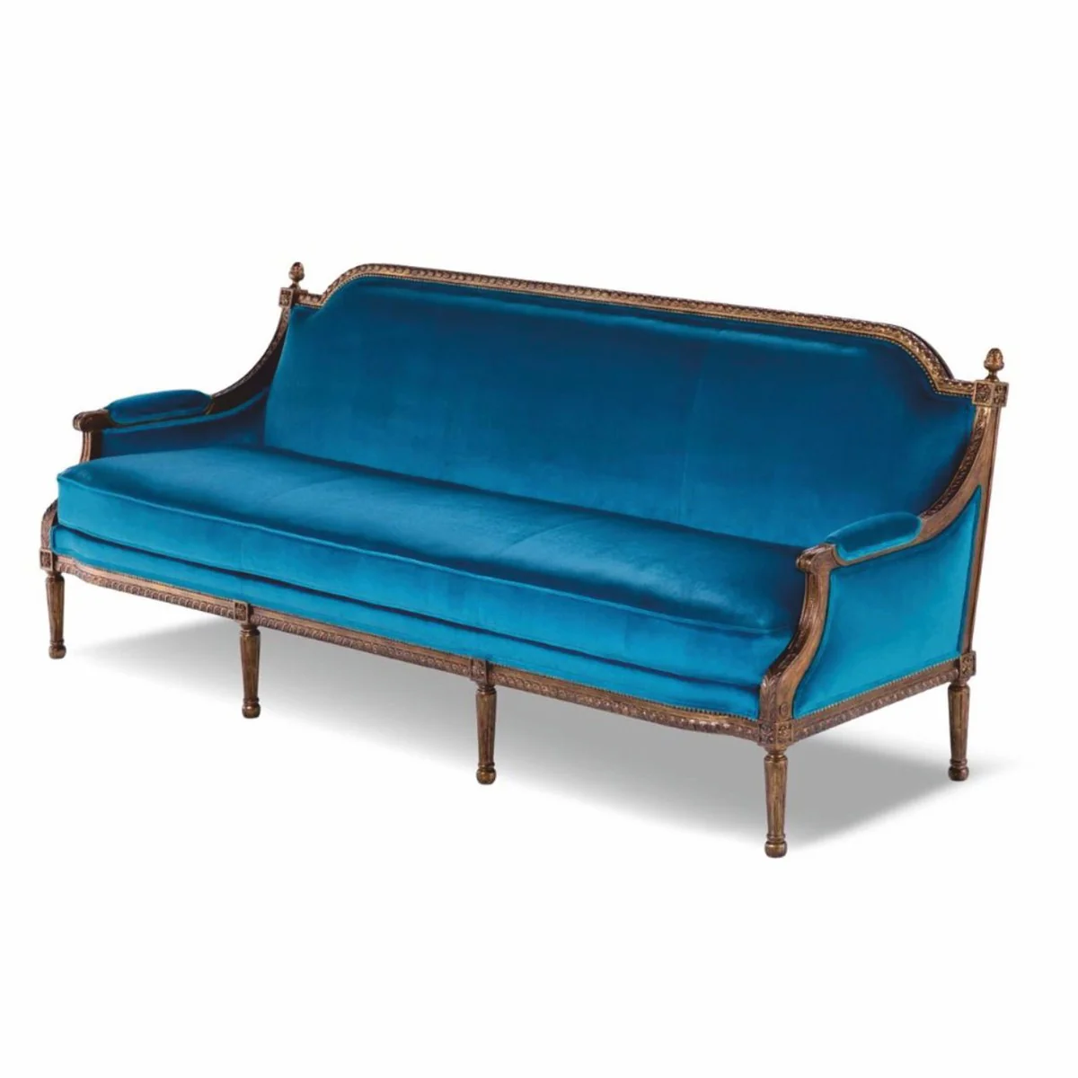 Luxus Barock Samt Sofa Blau / Braun 233 cm - Barockstil Wohnzimmer Möbel