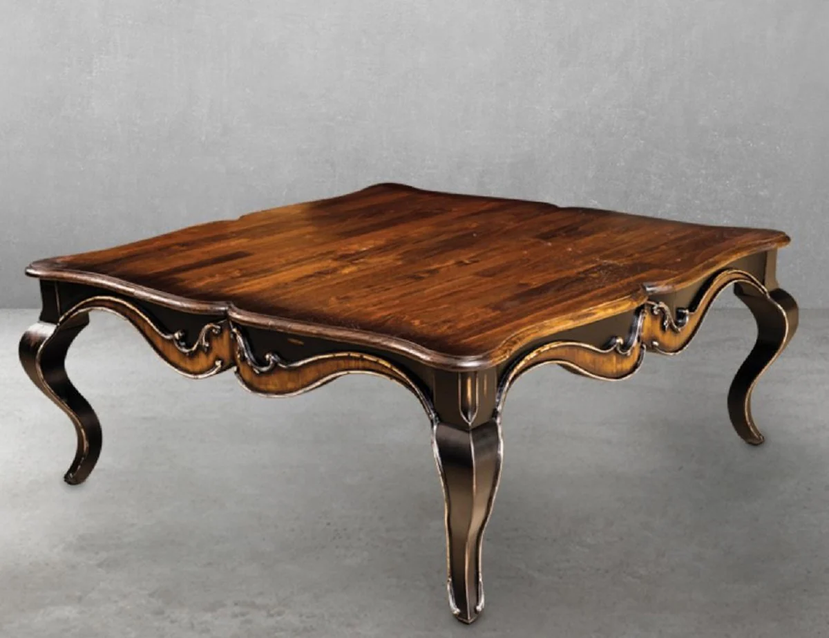 Luxus Barock Couchtisch Braun / Antik Schwarz 110 x 110 x H. 45 cm - Prunkvoller Wohnzimmertisch im Barockstil - Barockstil Wohnzimmer Möbel - Barock Einrichtung - Barock Möbel