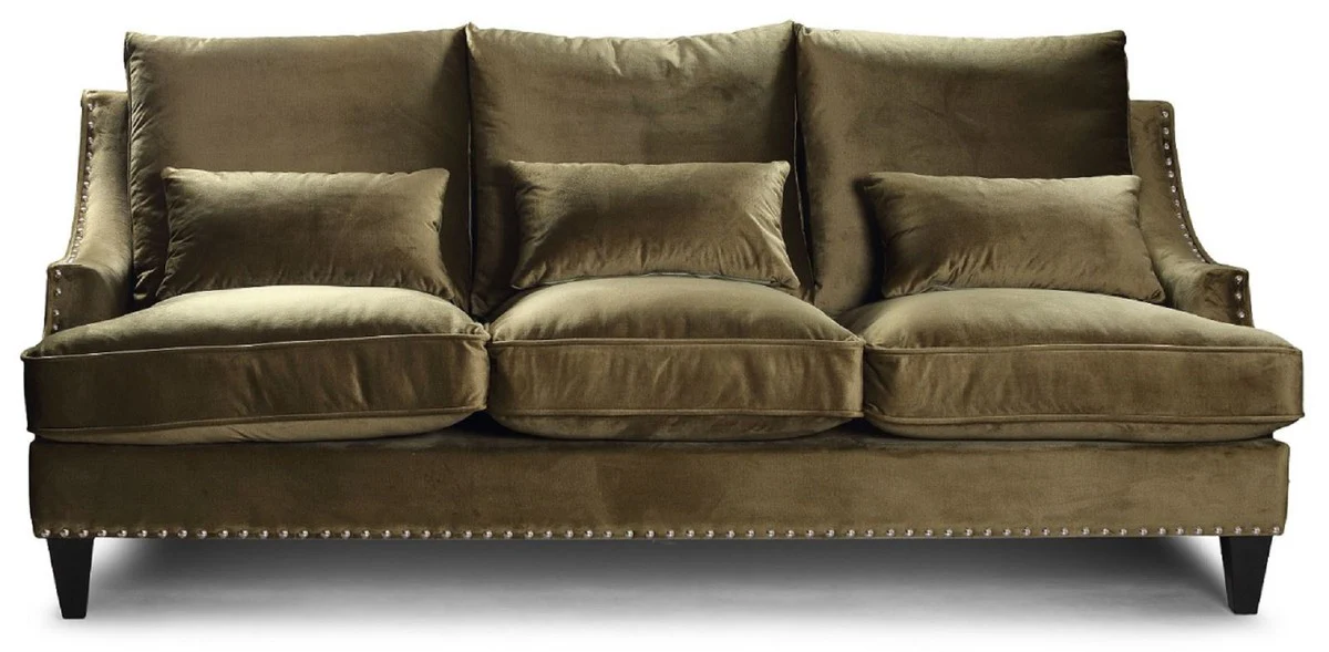 Luxus Sofa Olivgrün / Schwarz 220 x 90 cm - Wohnzimmer Sofa - Wohnzimmer Möbel - Luxus Möbel - Wohnzimmer Einrichtung - Luxus Einrichtung