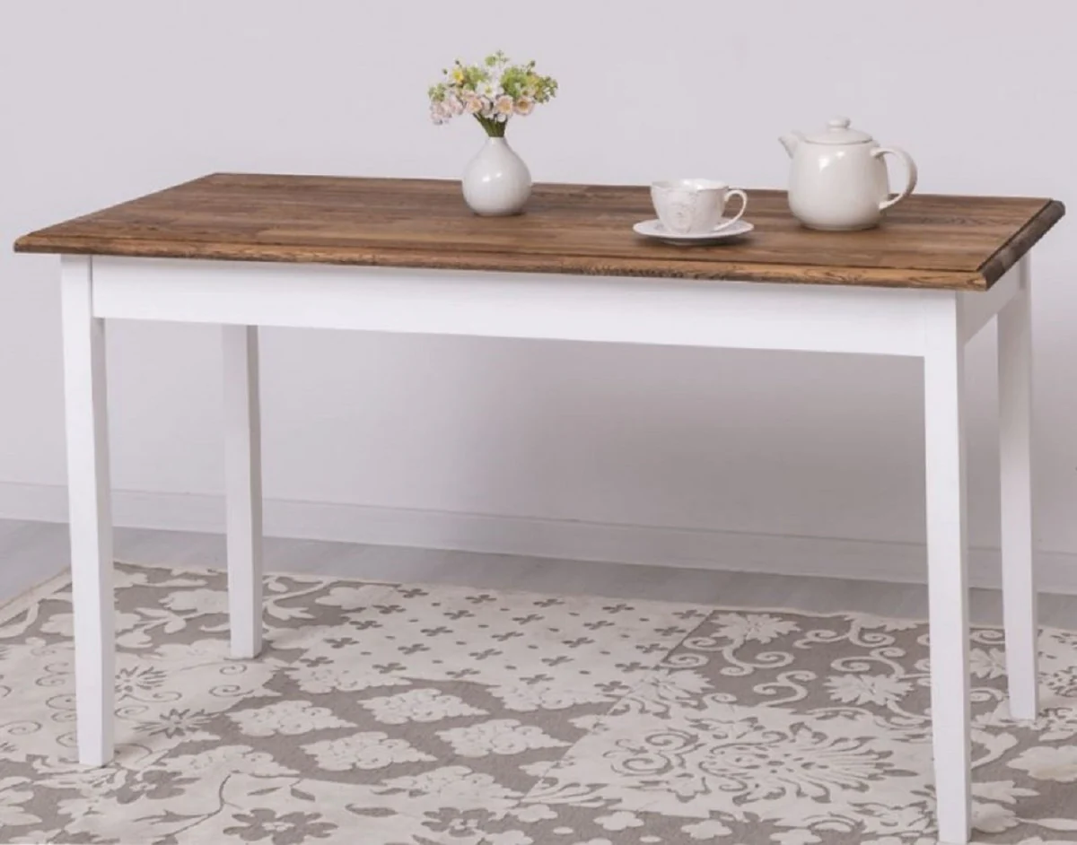 Landhausstil Esstisch Dunkelbraun / Weiß 140 x 70 x H. 78 cm - Massivholz Küchentisch - Landhausstil Esszimmer Möbel