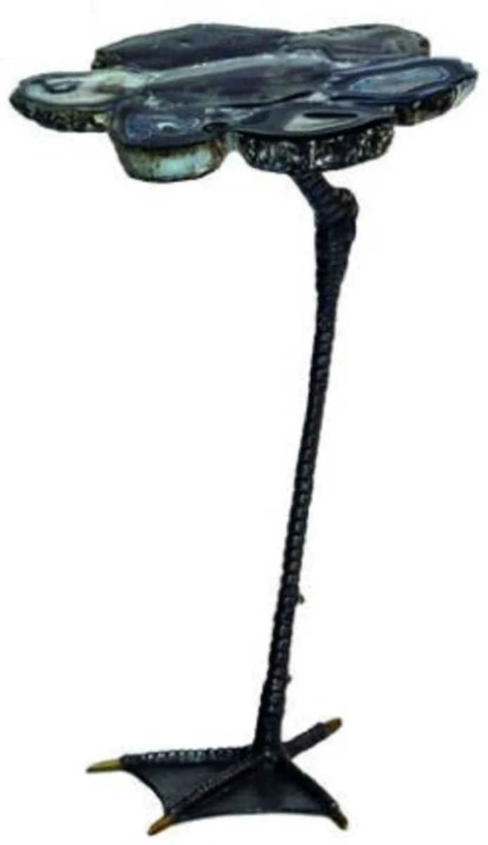 Luxus Beistelltisch Schwarz 30 x 39,5 x H. 41,5 cm - Moderner Tisch mit Achat Edelstein Tischplatte und Metall Tischbein im Entenfuß Design - Luxus Wohnzimmer Möbel