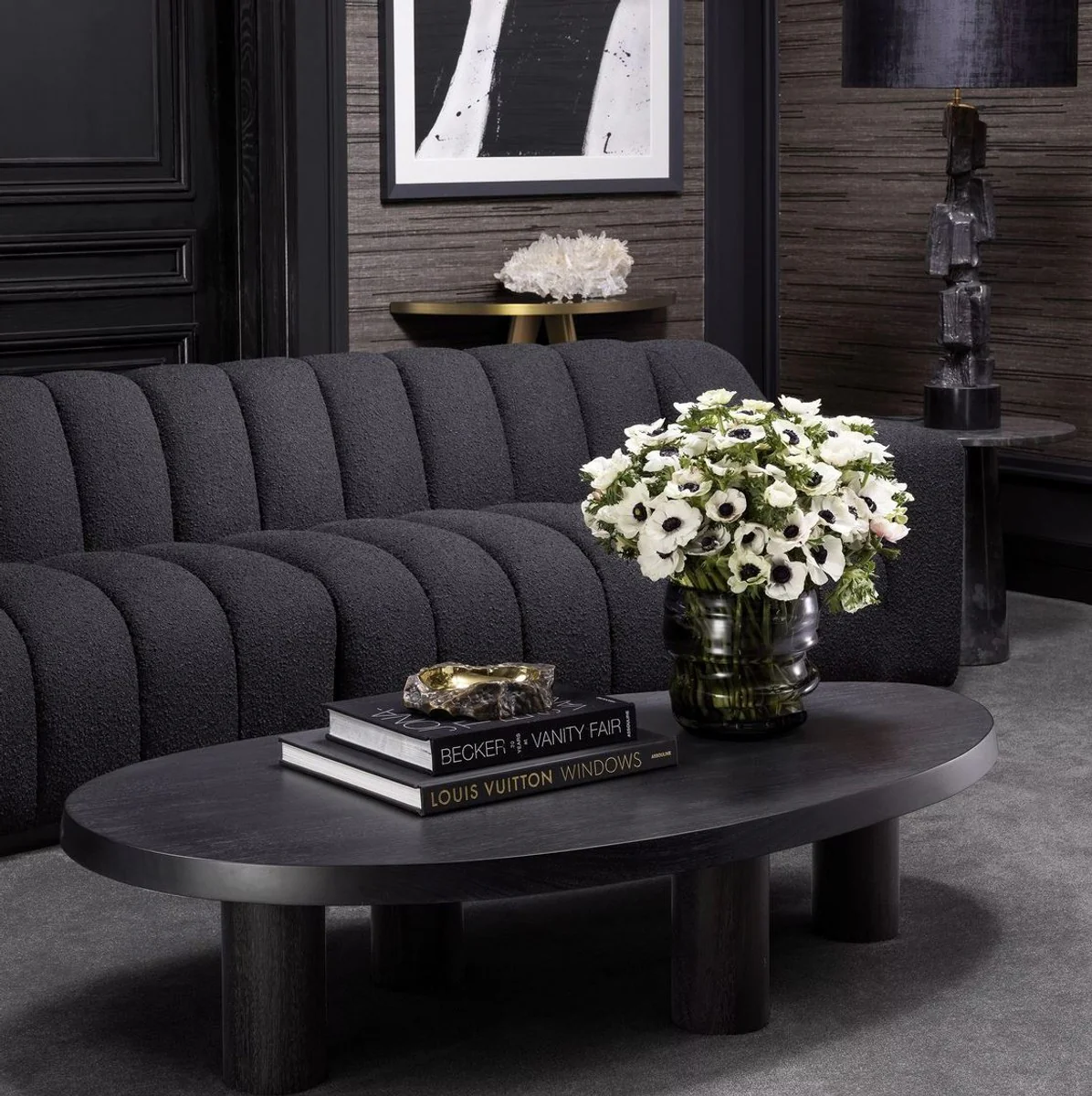 Luxus Couchtisch Schwarzgrau 149 x 78,5 x H. 35 cm - Mahagoni Wohnzimmertisch - Wohnzimmer Möbel - Mahagoni Möbel - Luxus Möbel - Luxus Einrichtung - Möbel Luxus - Luxus Qualität