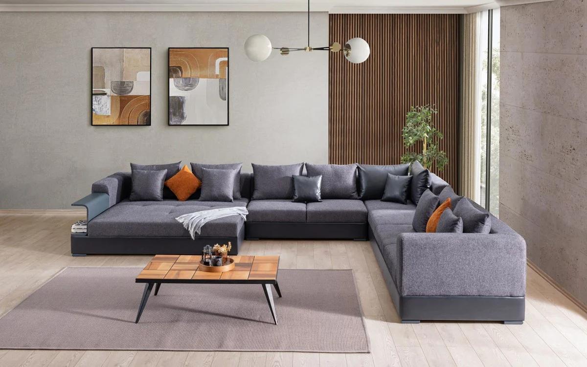 Luxus Ecksofa Blau 445 x 370 cm - Wohnzimmer Sofa - Wohnzimmer Möbel - Luxus Möbel - Luxus Wohnzimmer Einrichtung