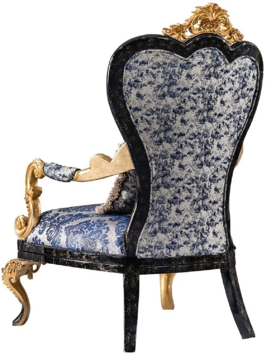 Luxus Barock Wohnzimmer Set Blau / Schwarz / Gold - 2 Barock Sofas & 2 Barock Sessel & 1 Barock Couchtisch - Luxus Wohnzimmer Möbel im Barockstil - Barock Möbel - Edel & Prunkvoll