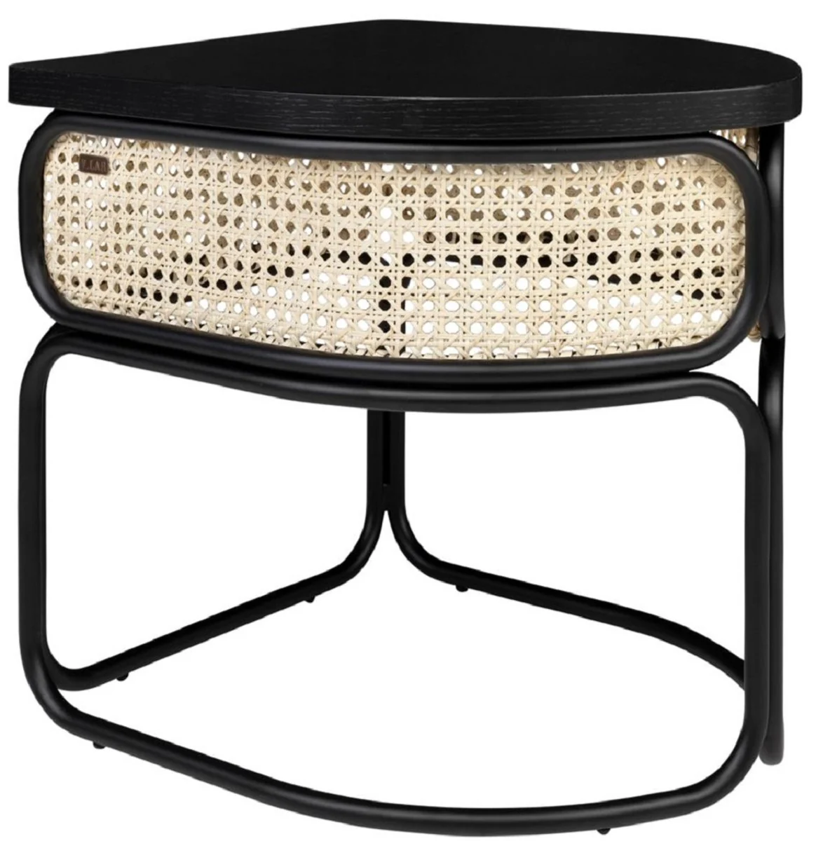 Designer Couchtisch Schwarz / Naturfarben 50 x 40 x H. 45,5 cm - Wohnzimmertisch mit Eichenfurnier Tischplatte edlem Rattangeflecht und pulverbeschichtetem Stahlrahmen