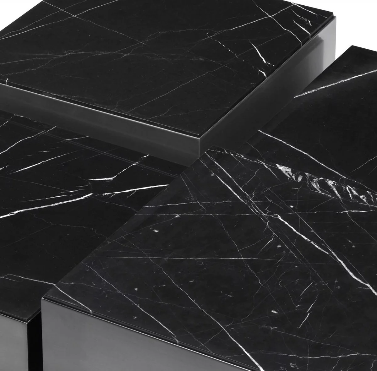 Luxus Edelstahl Couchtisch Set mit Marmor Tischplatten Bronze / Schwarz - Wohnzimmer Möbel - Luxus Möbel - Luxus Kollektion