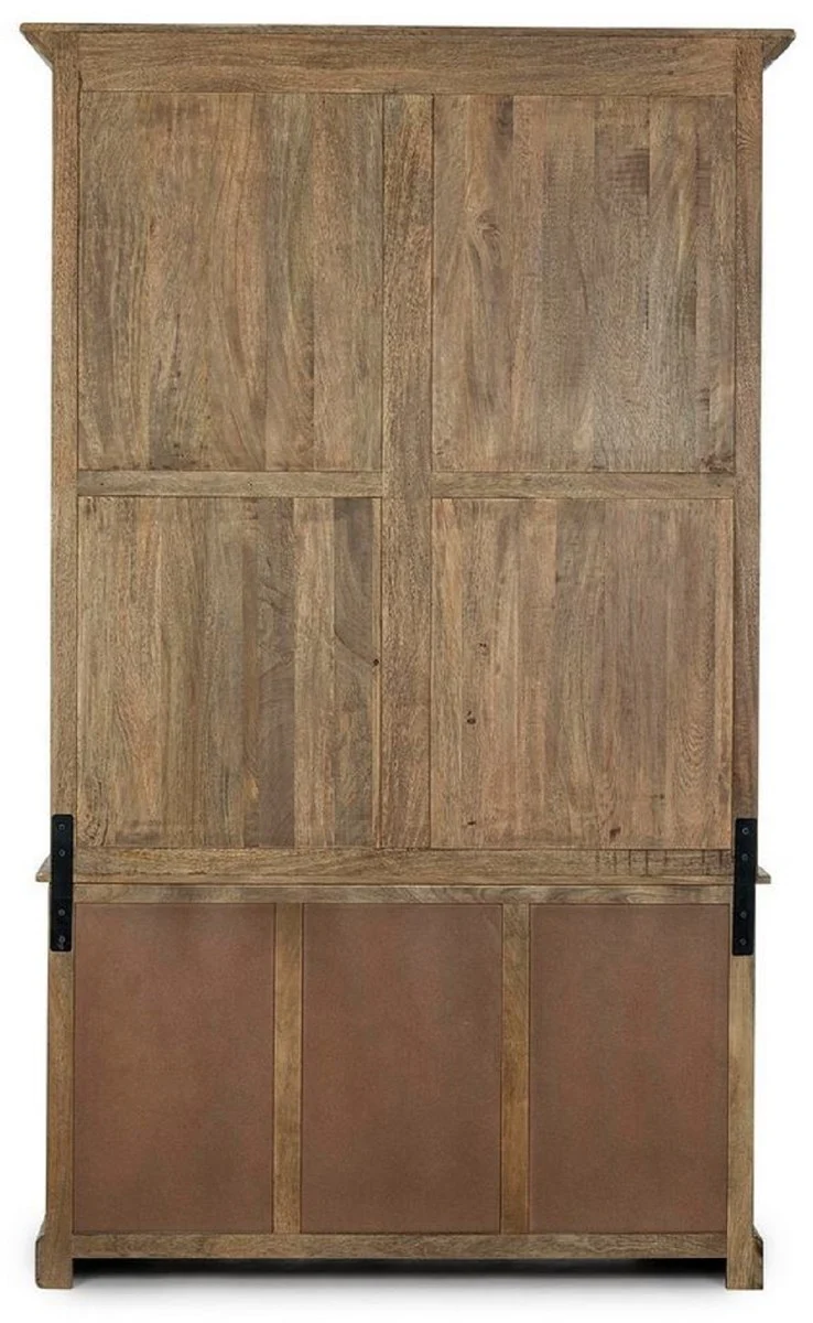 Landhausstil Schrank mit Leiter Braun 143,5 x 40,6 x H. 233,7 cm - Bücherschrank - Regalschrank - Wohnzimmerschrank - Büroschrank - Landhausstil Möbel