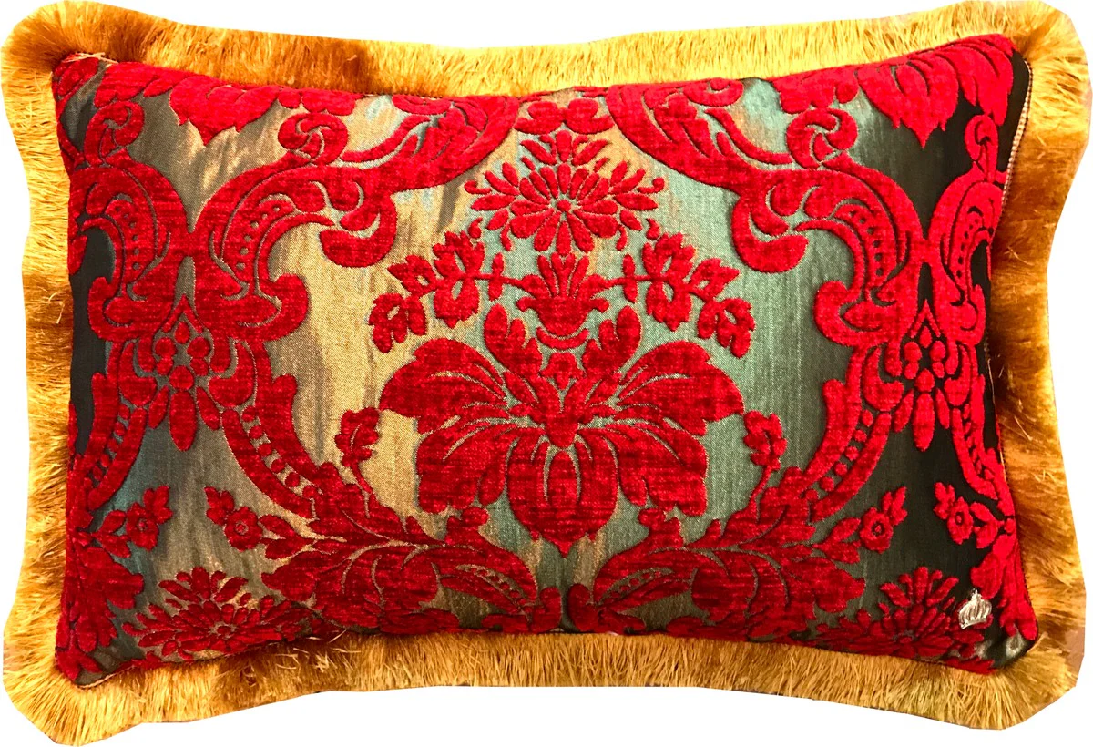 Luxus Kissen Pompöös by von Harald Glööckler Elegance Collection Barock Muster Rot / Gold 35 x 55 cm - Luxuskissen